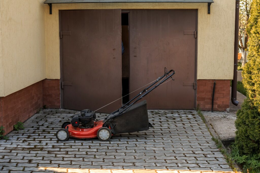 lawn mower and bees