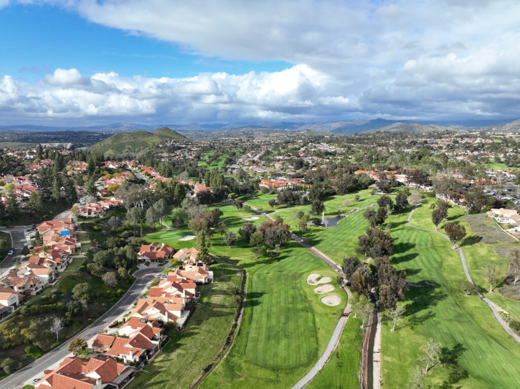 aerial view san diego county suburbs golf course