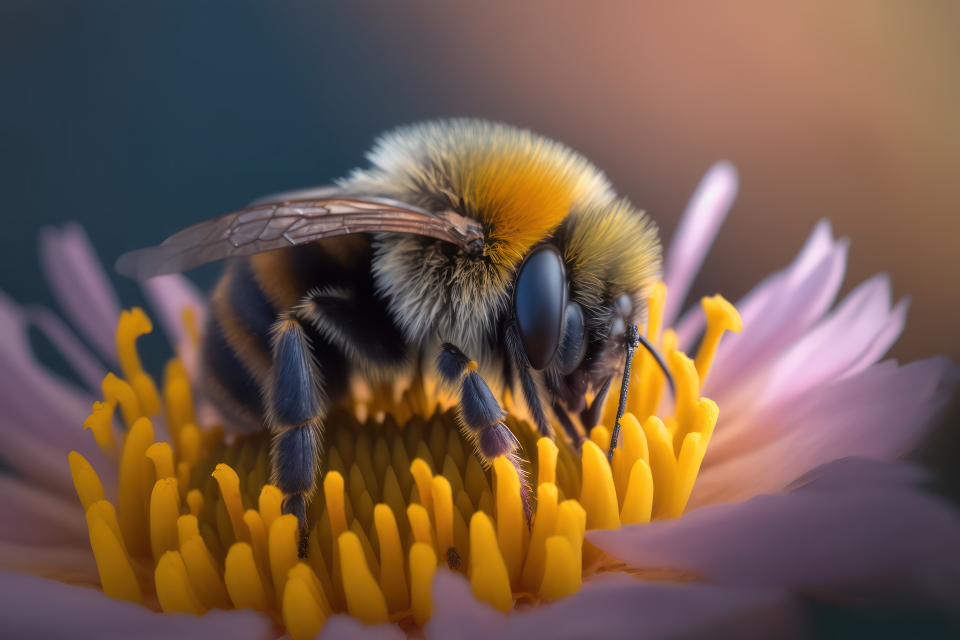 bee up close pollinating flower